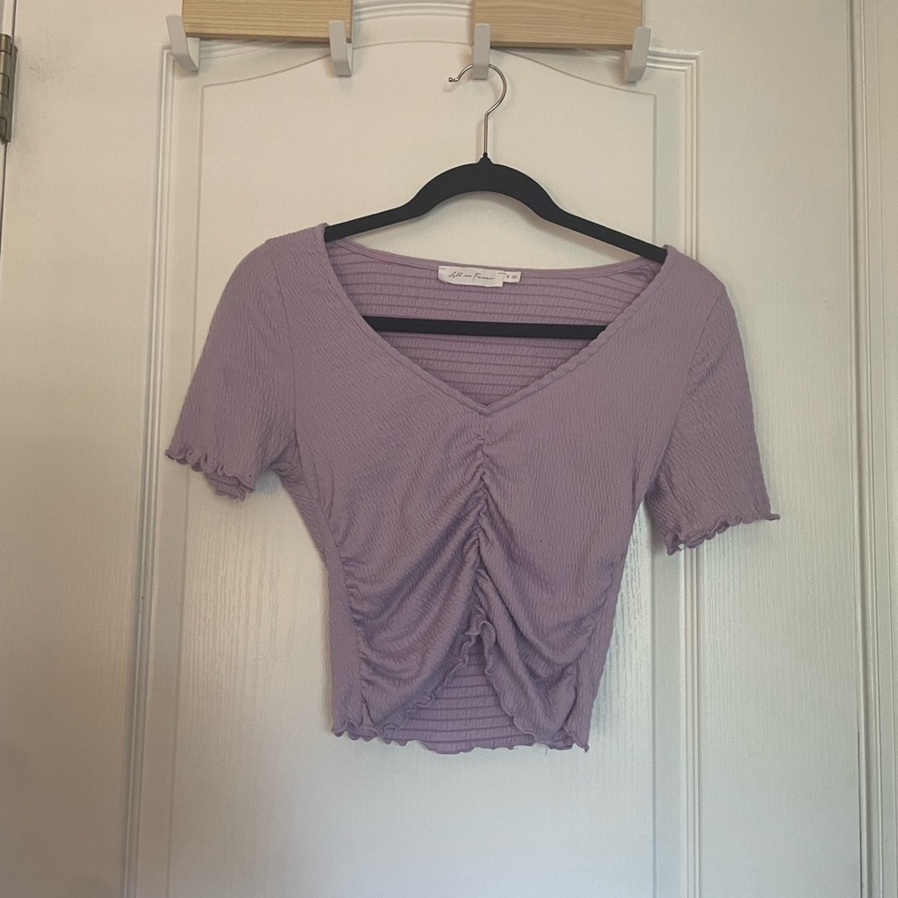 All in Favor Lavender Ruched V-Neck Blouse